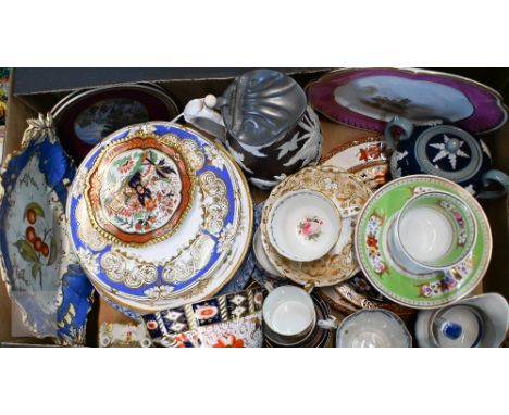 A quantity&nbsp; of Victorian and later ceramics including Crown Derby Imari, Prattware, etc (box)