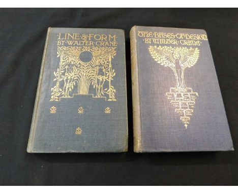 WALTER CRANE:2 Titles: THE BASES OF DESIGN, London, George Bell, 1898 first edition, original decorative cloth gilt, top edge