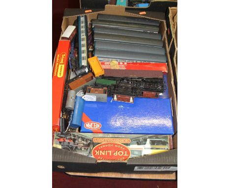 Two boxes of mixed 00 gauge railways to include a Hornby Thomas the Tank Engine gift set, a Hornby local freight gift set, an