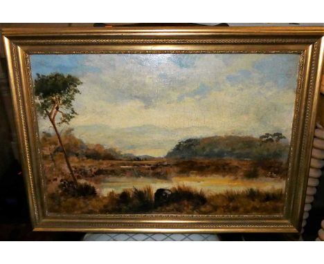 John Webb - River landscape, oil on canvas, signed lower right (with patch repairs and craquelure), 40 x 60cm 
