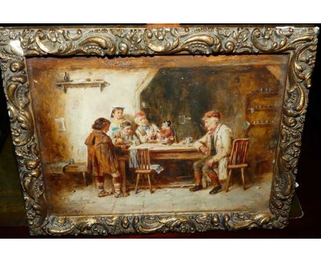 Mark William Langlois (1848-1924) - The Performing Monkey, oil on panel, signed lower left, 15 x 20cm 
