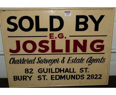 A hand-written wooden sign for E.G. Josling Chartered Surveyor &amp; Estate Agents of Guildhall Street Bury, 42 x 55cm 