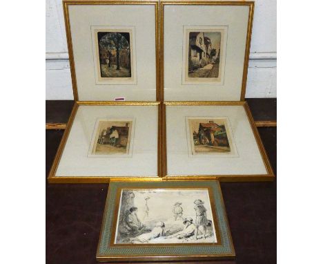 A set of four topographical colour mezzotints; together with a JH Dowd monochrome print (5)