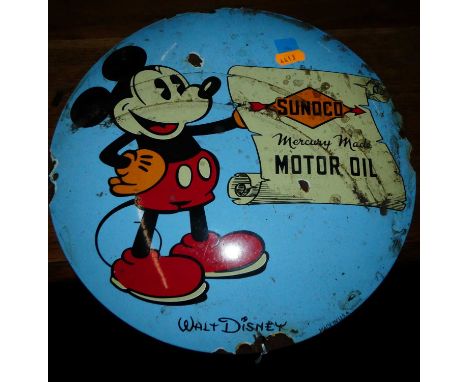 An enamel advertising sign for Sunoco Mercury Made Motor Oil, dia.30cm