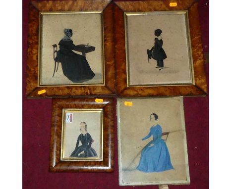 Mid-19th century English school - half-length portrait of a woman wearing a black dress and long belcher chain, watercolour, 