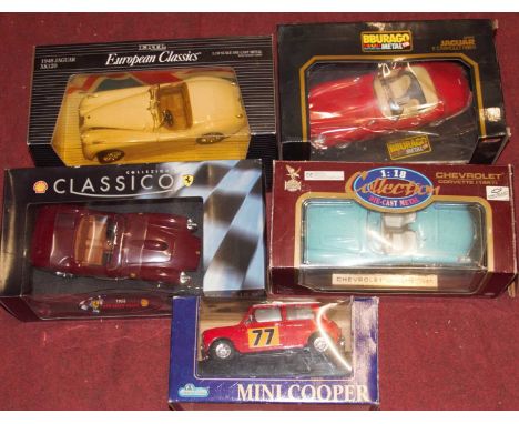 One box of mixed 1/18 and 1/24 scale diecast to include Bburago and Maisto