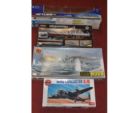 A collection of ship related plastic kits and radio controlled models to include a 1/360 scale radio controlled battle ship, 