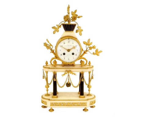 A Gilt Metal and White Marble Mantel Clock, Retailed by Black Starr, Frost, New York, Early 20th Century, case surmounted by 