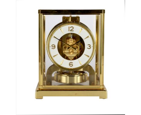 A Brass Atmos Clock, signed Jaeger LeCoultre, No. 198318, 20th Century, five glass panelled case, 4-1/4-inch white chapter ri