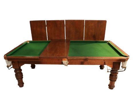 A Late Victorian Oak and Slate-Bed Snooker/Dining Table, late 19th century, with green felt baize playing surface and five re