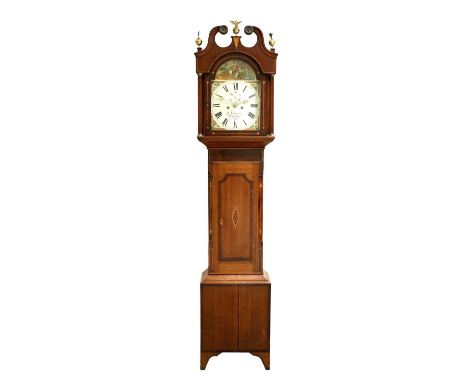 An Interesting Oak and Mahogany Eight Day Longcase Clock, signed W Chapman, Lincoln, circa 1840, swan neck pediment, crossban