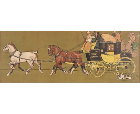 * Aldin (Cecil). The Liverpool to London Coach, circa 1900, large colour lithograph, 375 x 1000 mm, framed and glazed in a co