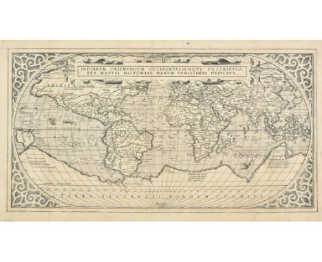 World. Maffei (Giovanni), Indiarum orientalium occidentaliumque descriptio..., Cologne, [1589], uncoloured engraved map, old 