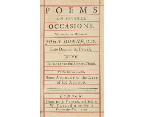 Donne (John). Poems on Several Occasions. With Elegies on the Author's Death. To this Edition is added, some Account of the L