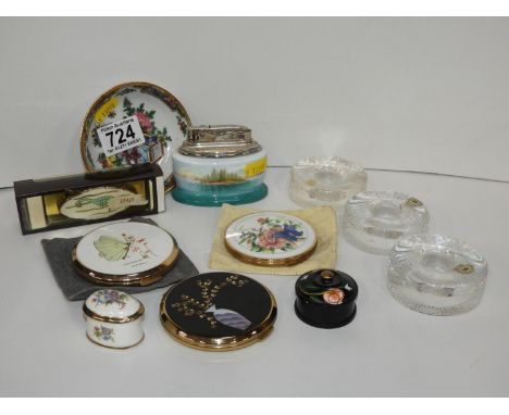 Collectables - Pin Dishes, Compacts and Table Lighter etc 