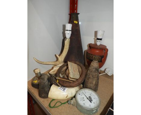 Antler Lamp, Scales and Horn etc 