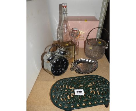 Alarm Clock, Carriage Clock and Trivet etc 