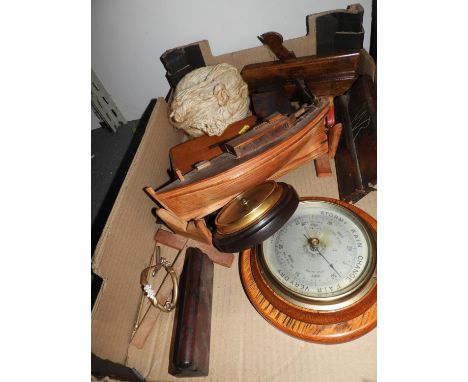 Box of Misc - Barometer, Model Boat etc 