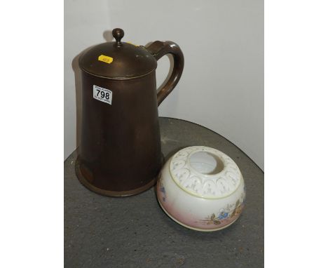 Copper Jug and Glass Lamp Shade 