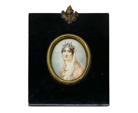 20th century oval portrait miniature upon ivory, depicting a Jos�phine Bonaparte, signed Ren�, within an ebonised rectangular