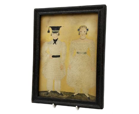 George III pin prick and watercolour portrait of a lady and gentleman, in ebonised frame, 18cm x 13cm  Provenance: From the c