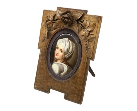 19th century KPM style oval porcelain plaque, painted with a portrait of Beatrice Cenci after Guido Reni, signed verso s.l.n?