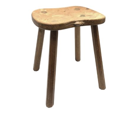 'Mouseman' oak four legged stool with dished seat, by Robert Thompson of Kilburn, 37cm x 30cm, H46cm - Condition Report 