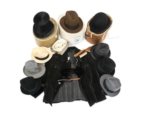 Circa 1930s and Later Gents Costume and Accessories comprising a Devred Vetements jumbo cord shooting coat with buttons mould