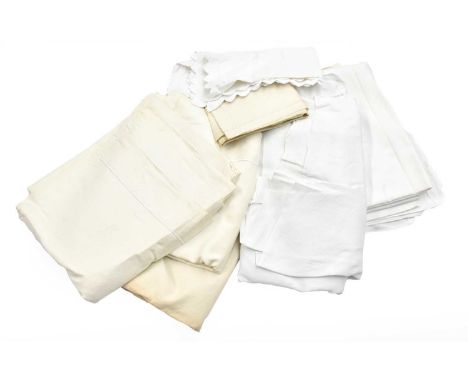 Assorted French Monogrammed Linens comprising three cream linen bed covers with piped embroidered detail, initialled 'RD', 22
