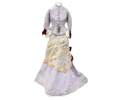 Circa 1880 Bevern Robes &amp; Modes, 33 Sackville Street, Pale Lilac Two Piece Outfit comprising a silk self woven with small