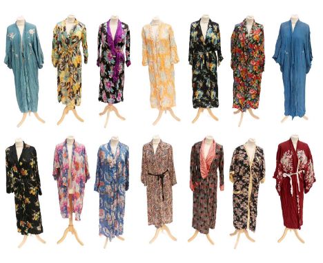 Circa 1930s and Later Printed and Woven Dressing Gowns and Robes, comprising eight printed with floral motifs and labelled Un