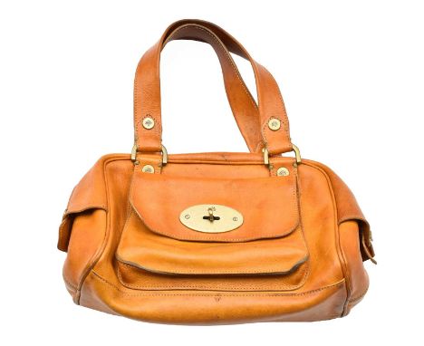 Mulberry Darwin Leather Light Oak Shoulder Bag, with front pocket and postmans lock closure, gold-tone hardware, zip fastenin
