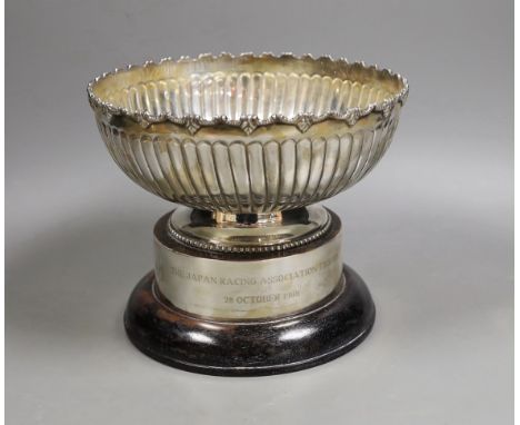 A modern demi fluted sterling 925 'The Japan Racing Association Trophy' presentation rose bowl, fixed on sterling mounted bas