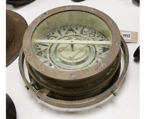 A John Lilley &amp; Gillie ship's brass water compass, 31cm diam.