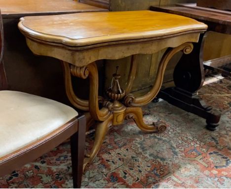 A Victorian serpentine walnut folding card table, width 98cm, depth 51cm, height 74cm