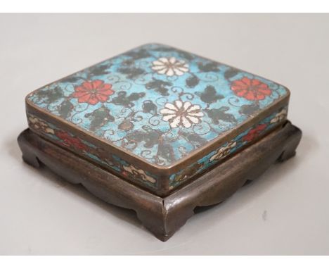 A Chinese Ming cloisonné enamel lozenge shaped stand, 15cms wide