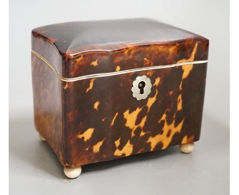A rare small 19th century tortoiseshell and ivory mounted tea caddy, 9cms wide x 10cms high Ivory submission reference: S64V7