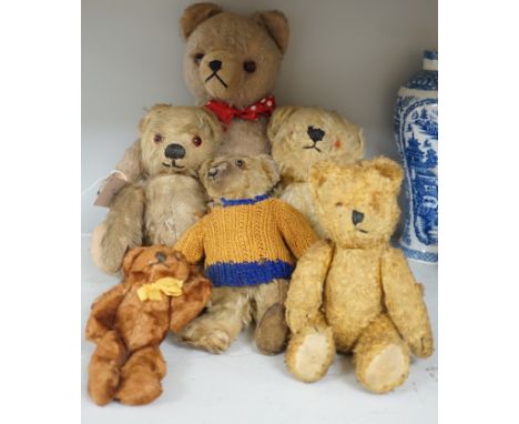 Six various Teddy bears, three early English, another by Chad Valley