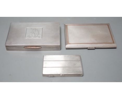 A George VI engine turned silver rectangular cigarette box/case, engraved with a squirrel, W.H. Manton Ltd, Birmingham, 1942,