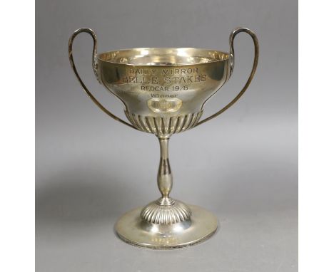 An Edwardian demi fluted silver two handled trophy cup, by Mappin &amp; Webb, Sheffield, 1901, with later engraved horse raci