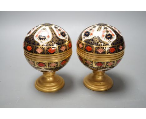 A Royal Crown Derby Millennium globe thermometer and a Millennium globe aneroid barometer, 13cms high