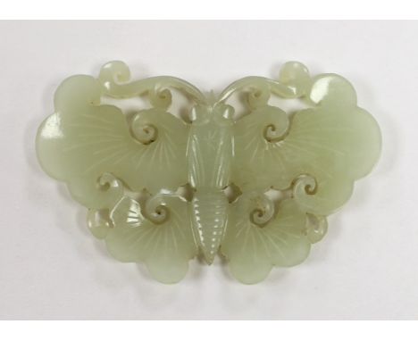 A 19th century pale celadon jade 'butterfly' carving