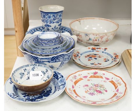 An assortment of Chinese porcelain tin-glazed earthenware charger and a Delft vase