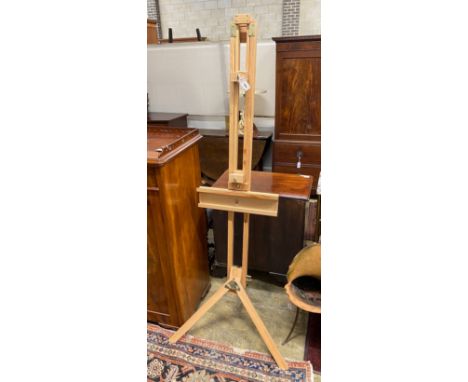 A modern brass mounted beech artist's studio easel, height 180cm