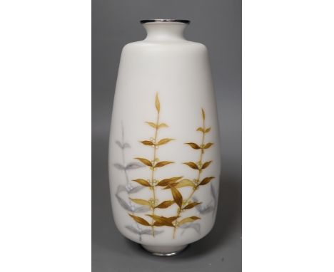 A Japanese wireless cloisonne enamel vase by Tamura, Showa period, wire mark to base, stamped marked on foot, 28cm