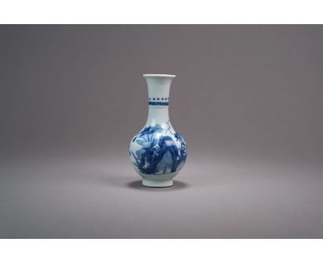 A small Chinese blue and white bottle vase Chenghua four-character mark but probably Kangxi Decorated with flowering lotus an