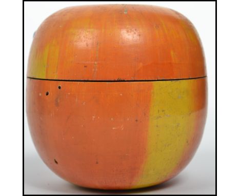 A believed 19th century Georgian turned fruit wood tea caddy in the form of an apple. Measures 9 cm x 8 cm x 8 cm.