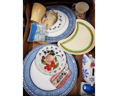 A BOX OF ASSORTED WARE INC CLARICE CLIFF MALING ETC