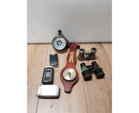 A LOT INC THERMOMETER VINTAGE BINOCULARS ETC