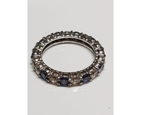 HALLMARKED 925 SILVER AND TANZANITE ETERNITY RING SIZE L